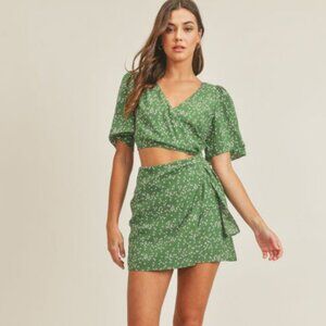 Green Floral Wrap Dress